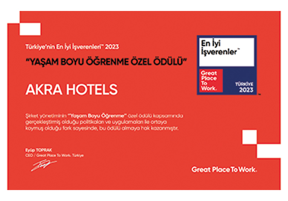 Akra Hotels Yasam Boyu Ogrenme Odul