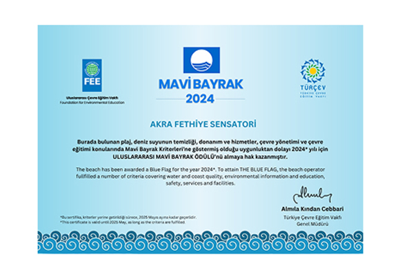 Akra Fethiye Sertifikalarımız Mavi Bayrak Sertifika2024 2