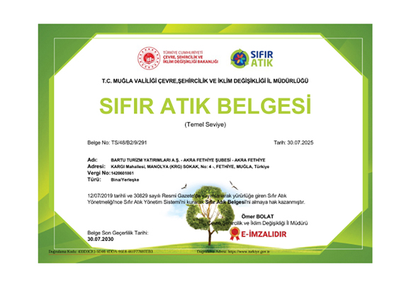 Akra Fethiye Sifir Atik Belge 2